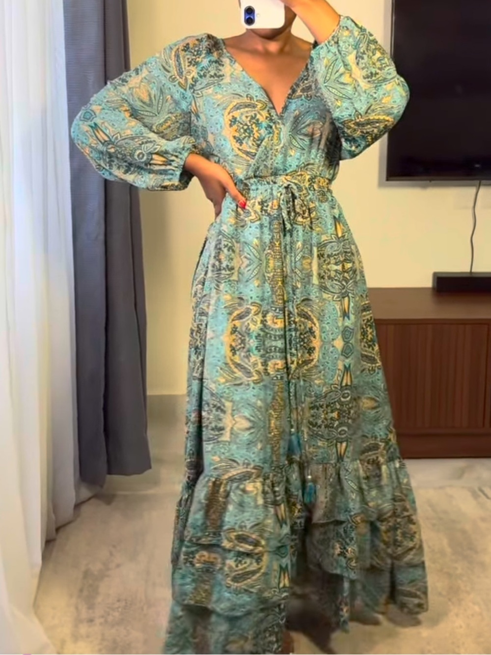 RAGA Boemo Boho Maxi Wrap Dress in Teal Paisley